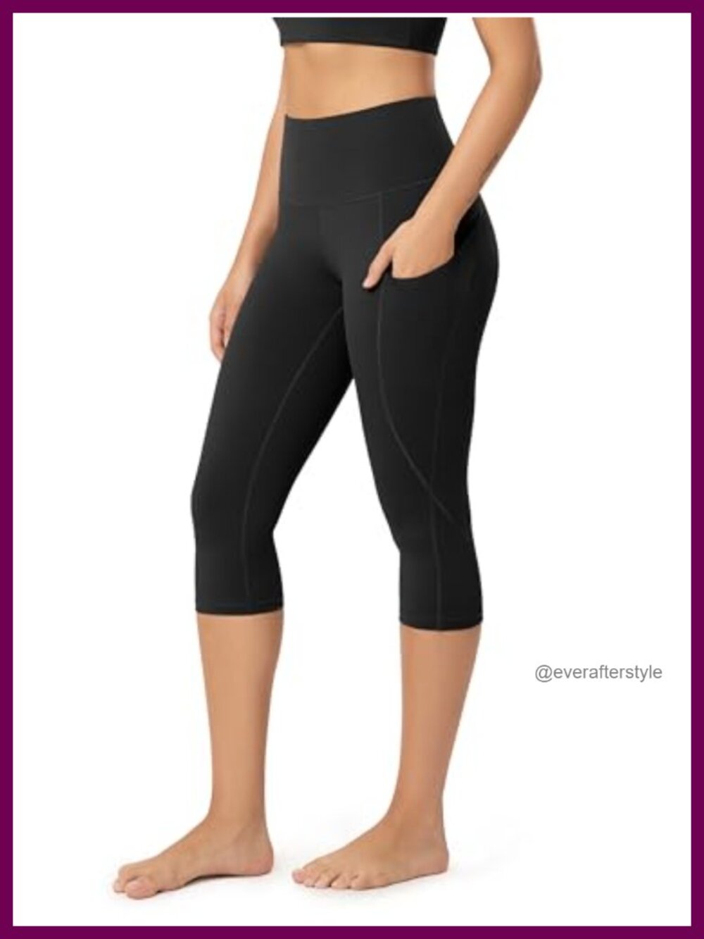 High Waisted Yoga Capris with Pockets, Tummy Control, Non See Through, 17"